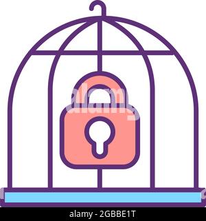 Cage and lock RGB color icon Stock Vector