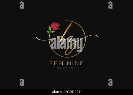 BZ Feminine logo beauty monogram and elegant logo design, handwriting logo of initial signature, wedding, fashion, floral and botanical with creative Stock Vector