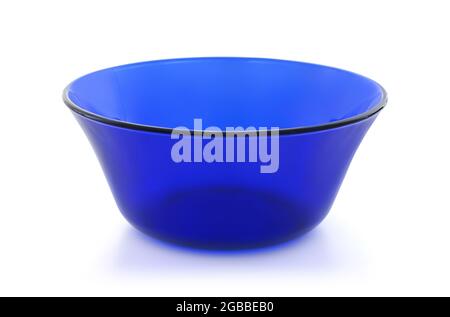 Empty blue glass bowl isolated on white Stock Photo