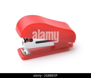 Red plastic stapler isolated on white Stock Photo