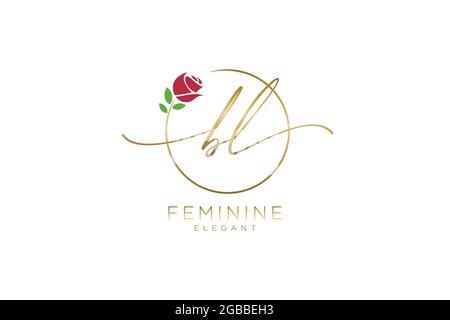 BL Feminine logo beauty monogram and elegant logo design, handwriting logo of initial signature, wedding, fashion, floral and botanical with creative Stock Vector