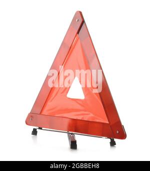 Red reflective traffic warning triangle isolated on white Stock Photo