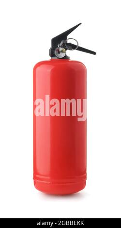 Side view of blank red fire extinguisher isolated on white Stock Photo