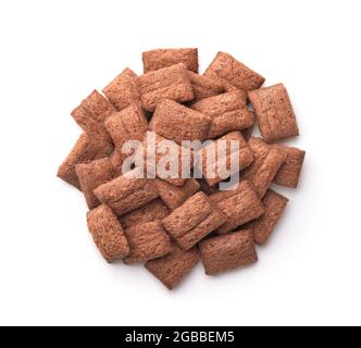 Top view of chocolate cereal pillows isolated on white Stock Photo