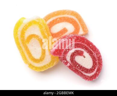 Top view of fruit jelly candies isolated on white Stock Photo