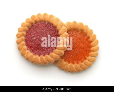 Top view of cookies with jam isolated on white Stock Photo