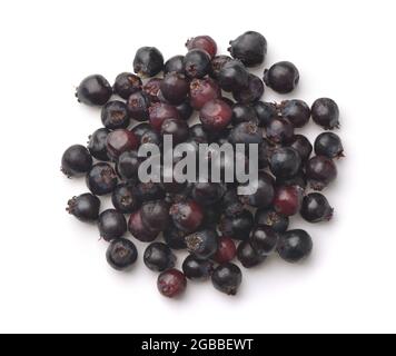 Top view of fresh ripe serviceberries isolated on white Stock Photo
