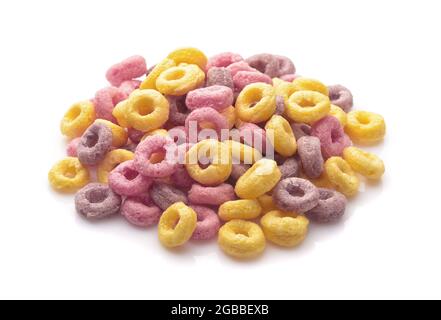 Pile of colorful corn rings isolated on white Stock Photo