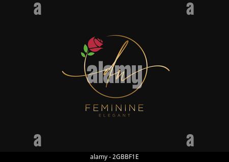 DW Feminine logo beauty monogram and elegant logo design, handwriting logo of initial signature, wedding, fashion, floral and botanical with creative Stock Vector