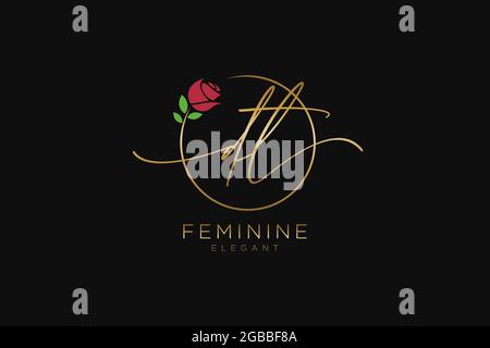 DT Feminine logo beauty monogram and elegant logo design, handwriting logo of initial signature, wedding, fashion, floral and botanical with creative Stock Vector