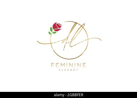 DL Feminine logo beauty monogram and elegant logo design, handwriting logo of initial signature, wedding, fashion, floral and botanical with creative Stock Vector