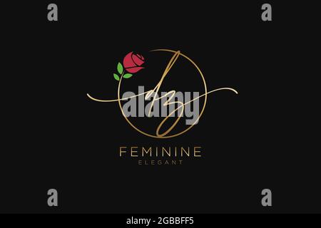 DZ Feminine logo beauty monogram and elegant logo design, handwriting logo of initial signature, wedding, fashion, floral and botanical with creative Stock Vector