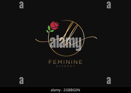 DH Feminine logo beauty monogram and elegant logo design, handwriting logo of initial signature, wedding, fashion, floral and botanical with creative Stock Vector