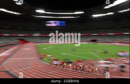 Belgian Robin Hendrix pictured in action during the heats of the men's 5000m race at the athletics competition on day 12 of the 'Tokyo 2020 Olympic Ga Stock Photo