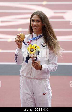 ALLMAN Valarie (USA) Winner Gold Medal during the Olympic Games Tokyo 2020, Athletics Women's Discus Throw Medal Ceremony on August 3, 2021 at Tokyo Olympic Stadium in Tokyo, Japan - Photo Yuya Nagase / Photo Kishimoto / DPPI Stock Photo