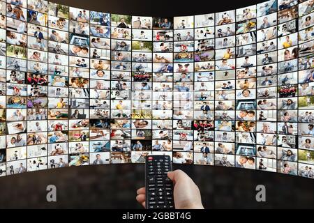Streaming And Vod Concept. Digital wall with different channels Stock Photo