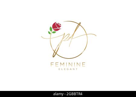 PD Feminine logo beauty monogram and elegant logo design, handwriting logo of initial signature, wedding, fashion, floral and botanical with creative Stock Vector
