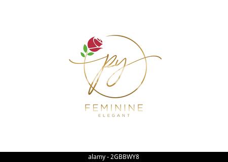 PY Feminine logo beauty monogram and elegant logo design, handwriting logo of initial signature, wedding, fashion, floral and botanical with creative Stock Vector