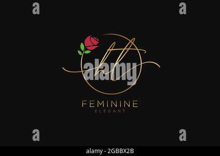 HT Feminine logo beauty monogram and elegant logo design, handwriting logo of initial signature, wedding, fashion, floral and botanical with creative Stock Vector