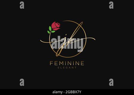 JK Feminine logo beauty monogram and elegant logo design, handwriting logo of initial signature, wedding, fashion, floral and botanical with creative Stock Vector
