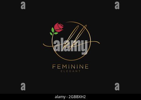 KK Feminine logo beauty monogram and elegant logo design, handwriting logo of initial signature, wedding, fashion, floral and botanical with creative Stock Vector