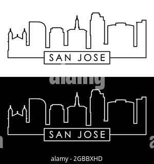 San Jose skyline. Linear style. Editable vector file. Stock Vector