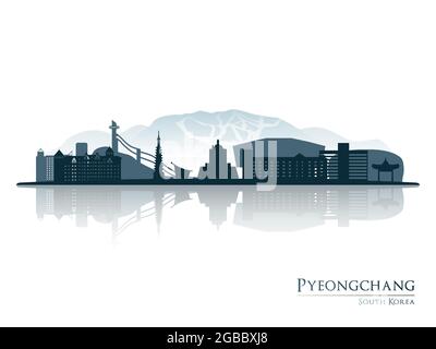 Pyeongchang skyline silhouette with reflection. Vector illustration. Stock Vector