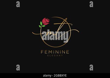MT Feminine logo beauty monogram and elegant logo design, handwriting logo of initial signature, wedding, fashion, floral and botanical with creative Stock Vector
