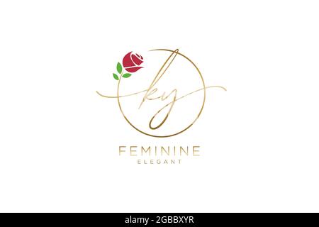 KY Feminine logo beauty monogram and elegant logo design, handwriting logo of initial signature, wedding, fashion, floral and botanical with creative Stock Vector