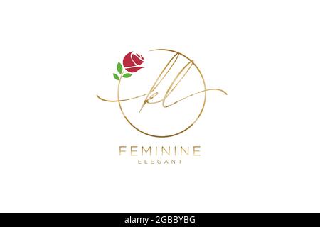 KL Feminine logo beauty monogram and elegant logo design, handwriting logo of initial signature, wedding, fashion, floral and botanical with creative Stock Vector