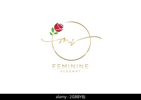 MV Feminine logo beauty monogram and elegant logo design, handwriting logo of initial signature, wedding, fashion, floral and botanical with creative Stock Vector