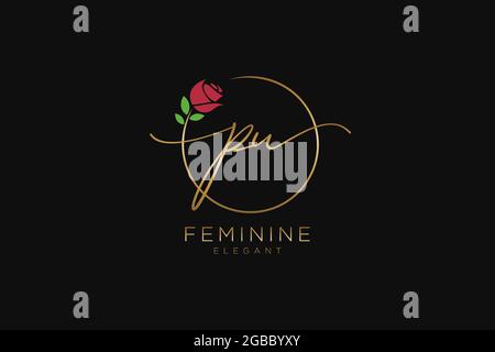 PU Feminine logo beauty monogram and elegant logo design, handwriting logo of initial signature, wedding, fashion, floral and botanical with creative Stock Vector
