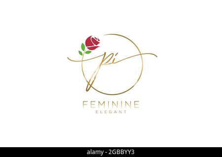 PI Feminine logo beauty monogram and elegant logo design, handwriting logo of initial signature, wedding, fashion, floral and botanical with creative Stock Vector