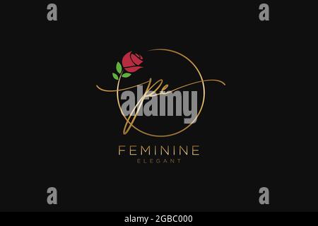 PE Feminine logo beauty monogram and elegant logo design, handwriting logo of initial signature, wedding, fashion, floral and botanical with creative Stock Vector