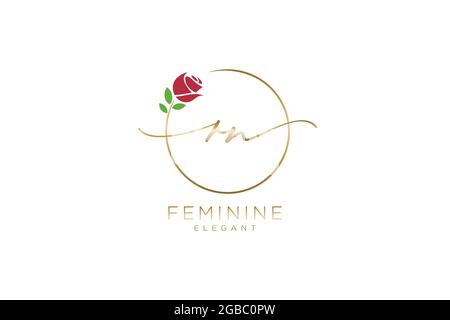 RN Feminine logo beauty monogram and elegant logo design, handwriting logo of initial signature, wedding, fashion, floral and botanical with creative Stock Vector