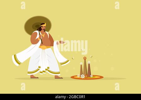 Onam festival background with King Mahabali. Onam is a harvest festival in Kerala, India Stock Vector