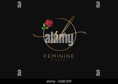 SK Feminine logo beauty monogram and elegant logo design, handwriting logo of initial signature, wedding, fashion, floral and botanical with creative Stock Vector