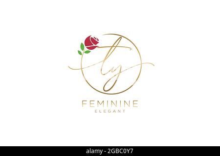 TY Feminine logo beauty monogram and elegant logo design, handwriting logo of initial signature, wedding, fashion, floral and botanical with creative Stock Vector