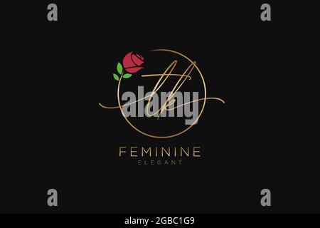 TK Feminine logo beauty monogram and elegant logo design, handwriting logo of initial signature, wedding, fashion, floral and botanical with creative Stock Vector