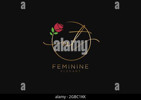 UT Feminine logo beauty monogram and elegant logo design, handwriting logo of initial signature, wedding, fashion, floral and botanical with creative Stock Vector