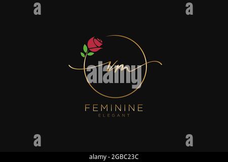 VM Feminine logo beauty monogram and elegant logo design, handwriting logo of initial signature, wedding, fashion, floral and botanical with creative Stock Vector