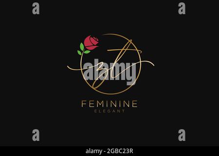 ZT Feminine logo beauty monogram and elegant logo design, handwriting logo of initial signature, wedding, fashion, floral and botanical with creative Stock Vector