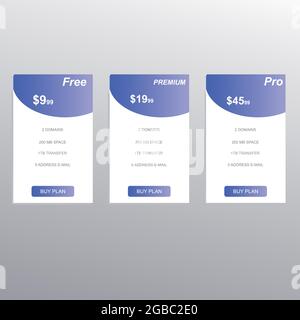 Comparison table. Price chart template, business plan pricing grid, web banner checklist design template. Vector compare price design list Stock Vector