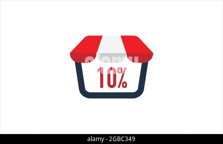 10 percent off on shopping  store window with red and white window shade tent  icon  logo design Stock Vector