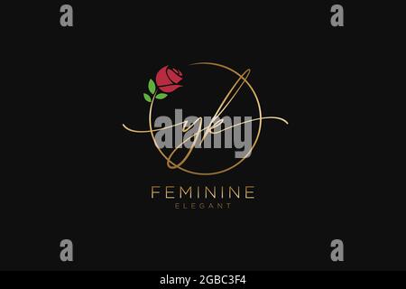 YK Feminine logo beauty monogram and elegant logo design, handwriting logo of initial signature, wedding, fashion, floral and botanical with creative Stock Vector