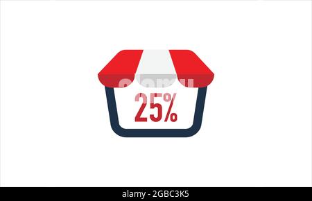 25 percent off on shopping  store window with red and white window shade tent  icon  logo design Stock Vector