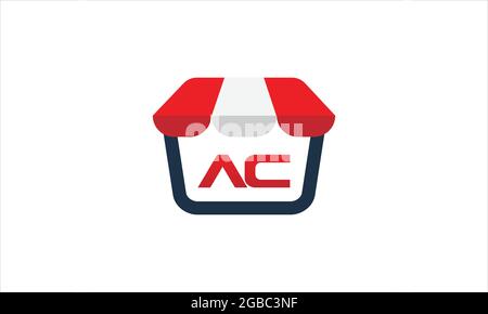 letter AC or  CA on shopping  store window with red and white window shade tent  icon  logo design Stock Vector
