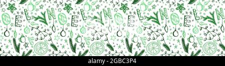 Doodle Green Christmas Vector Seamless Pattern Stock Vector