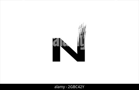 Initial Letter N Zen  Brush Stroke letter icon logo design illustration or black paint letter logos Stock Vector