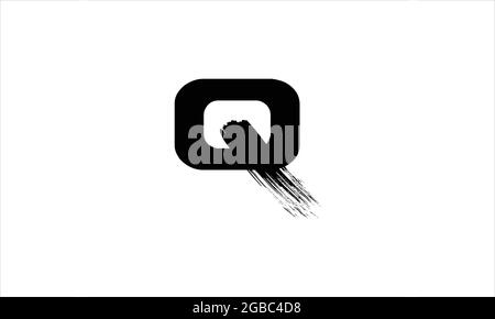 Initial Letter Q Zen  Brush Stroke letter icon logo design illustration or black paint letter logos Stock Vector